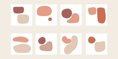 Sekiz soyut arka plan seti. Elle çizilmiş çeşitli şekiller ve karalama nesneleri. El çizimi karalama şekilleri. Modern moda Vektör illüstrasyonu. Posterler, Sosyal medya simgeleri şablonları