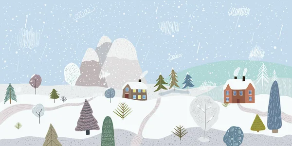 Joli Paysage Hiver Bannière Hiver Illustration Vectorielle Nature Ville Les — Image vectorielle