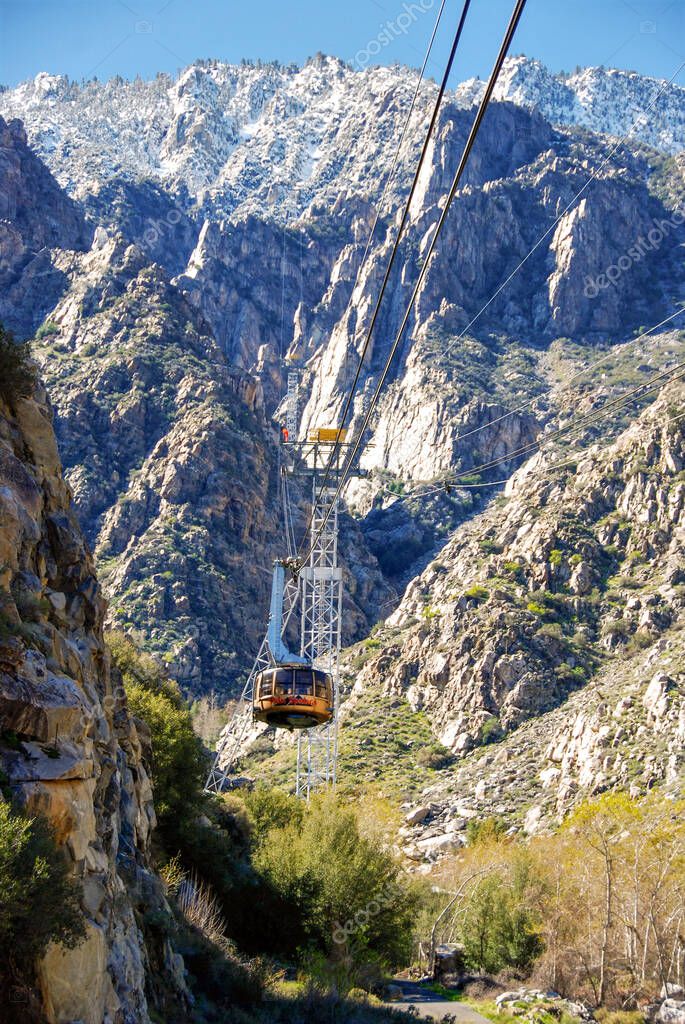 Palm Springs, California, USA - February 2017: Cable car on the aerial ropeway which takes visitos to the summit of  the San Jacinto mountain