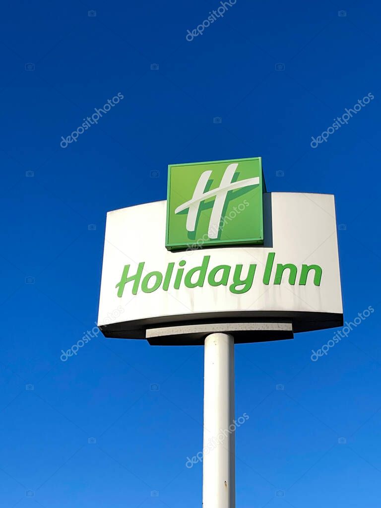 Birmingham, England - November 2021: Large sign outside the Holiday Inn hotel at Birmingham International Airport
