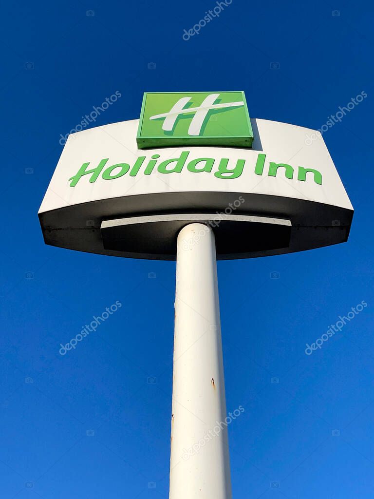 Birmingham, England - November 2021: Large sign outside the Holiday Inn hotel at Birmingham International Airport