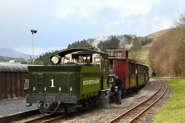 Merthyr Tydfil País Gales Dezembro 2021 Motor Vapor Vintage Ferrovia — Fotografia de Stock