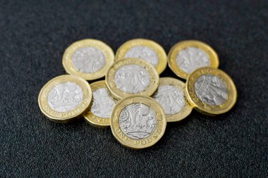 Siyah arka plandaki İngiliz sikkelerine yakından bakın. Kimse yok.