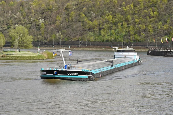 Koblenz Germany April 2022 Industrial Barge Moselle River Leaving Rhine — 图库照片