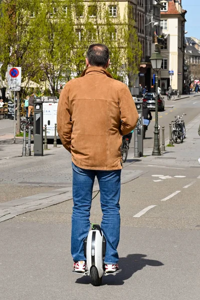 Strasbourg France April 2022 Person Riding Electric Self Balancing Unicycle — Stock Photo, Image