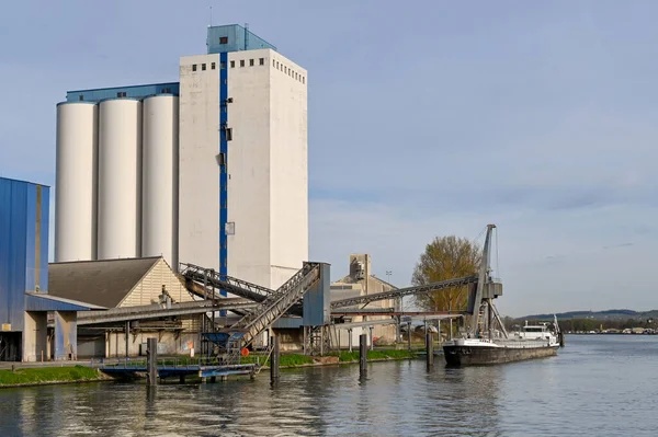 Basel Switzerland April 2022 Industrial Barge River Rhine Delivering Materials — Stock Photo, Image