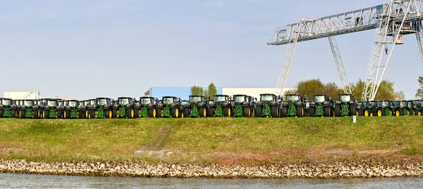 Mannheim Germany April 2022 Panoramic View Rows New Farm Tractors — Stock Photo, Image