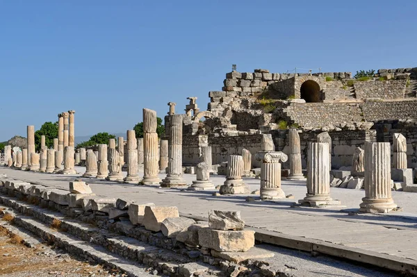 Ephesus Kusadasi Turkey May 2022 Row Stone Pillars One Street — Photo