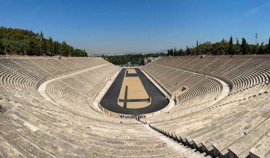 Athens, Greece - May 2022: Panoramic view of the historic Olympic stadium in the city centre