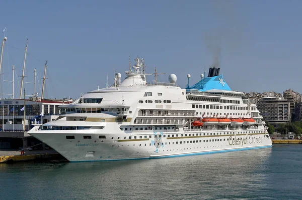 Atenas Grécia Maio 2022 Navio Cruzeiro Celestyal Crystal Atracado Porto — Fotografia de Stock