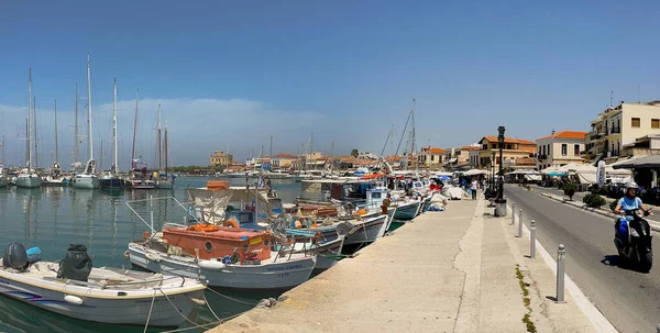 Aegina Greece May 2022 Panoramic View Small Fishing Boats Moored — Foto de Stock