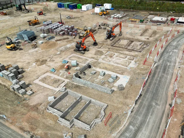 Pontypridd Wales July 2022 Aerial View Mechanical Diggers Parked Alongside — Foto de Stock