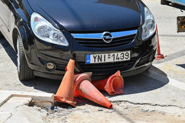 Argostili Kefalonia Greece June 2022 Car Parked Street Having Kocked — Fotografia de Stock