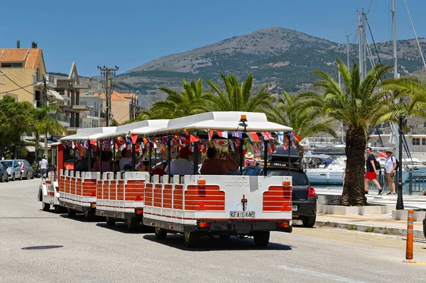 Argostili Kefalonia Greece June 2022 People Riding Tourist Land Train — Foto de Stock