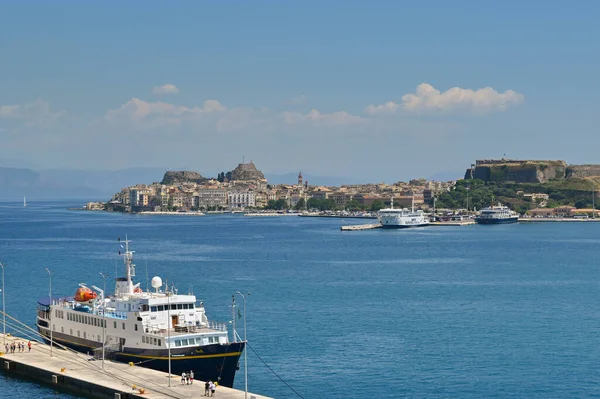 Corfu Greece June 2022 Small Passenger Ferry Moored Port Corfu — стоковое фото