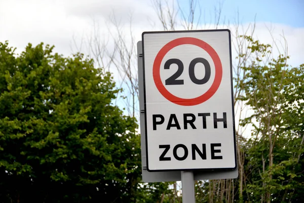 Bilingual Road Sign Showing Mph Speed Limit Approach Village Wales — Zdjęcie stockowe