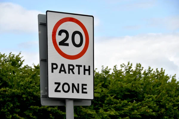 Bilingual Road Sign Showing Mph Speed Limit Approach Village Wales — Zdjęcie stockowe