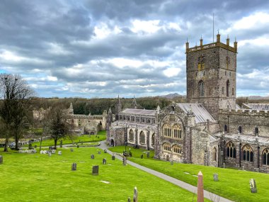 St David 's, Pembrokeshire, Galler - Mart 2022: Batı Galler' deki St. David Katedrali 'nin dış görünümü.