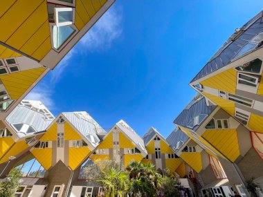 Rotterdam, Netherlands - August 2022: Exteror  view of the Cube Houses in the city centre. The architect is Piet Blom.
