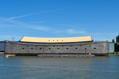 Rotterdam, Netherlands - August 2022: Large replica of Noah's Ark constructed of wood
