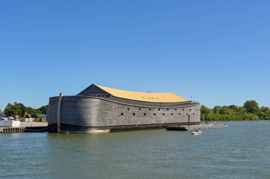 Rotterdam, Netherlands - August 2022: Large replica of Noah's Ark constructed of wood