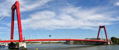 Rotterdam, Netherlands - August 2022: Willems Bridge, which is a cable stayed bridge in the city centre over the Nieuwe Maas river.