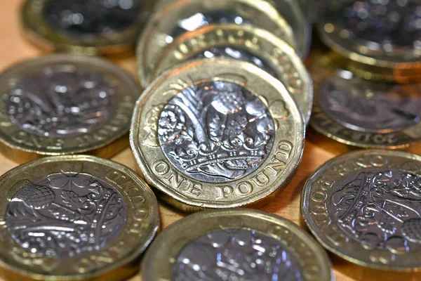 British One Pound Coin Surrounded Other Coins People — Foto de Stock