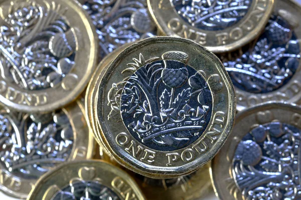British One Pound Coin Surrounded Other Coins People — Fotografia de Stock