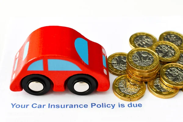 Title Insurance Letter Renewal Car Insurance Toy Car One Pound — Stock Photo, Image