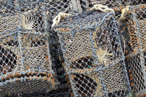 Close View Lobster Pots Side Harbour People — Stock Photo, Image