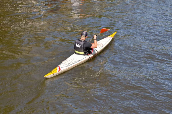 Amsterdam Pays Bas Août 2022 Une Personne Pagaie Kayak Sur — Photo