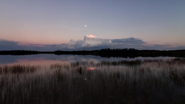 Timelapse av månuppgång över färgglada moln på nio Mile Pond i Everglades 4K. — Stockvideo