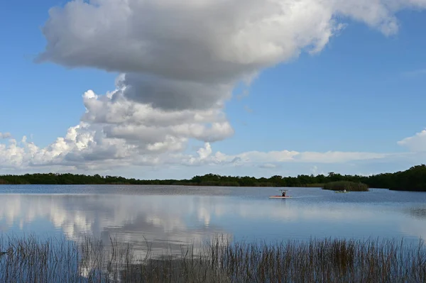 Distant kayakers on Nine Mile Pond in Everglades National Park, Florida. — Foto Stock