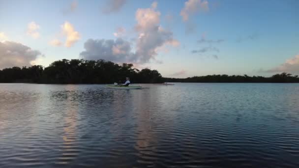 Aktivní senioři a mladá žena kajak v národním parku Everglades 4K. — Stock video