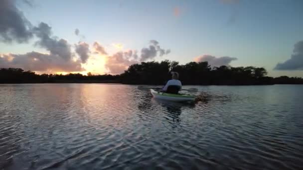 Kayak activo senior en el Parque Nacional Everglades, Florida 4K. — Vídeos de Stock