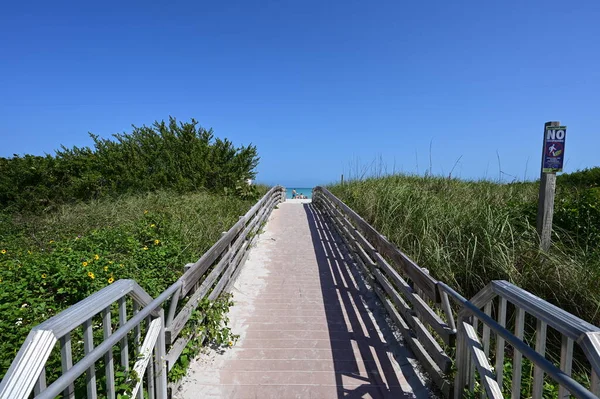 Caminho que leva à praia em Miami Beach, Flórida. — Fotografia de Stock