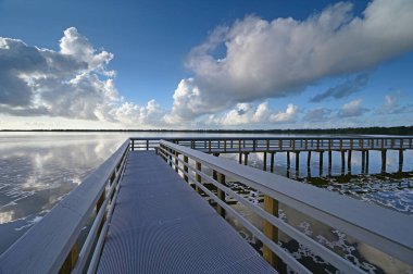 Everglades Ulusal Parkı, Florida 'daki West Lake' e giden tahta yol..