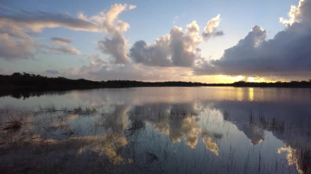 Wschód słońca nad stawem Nine Mile w Parku Narodowym Everglades, Floryda 4K. — Wideo stockowe