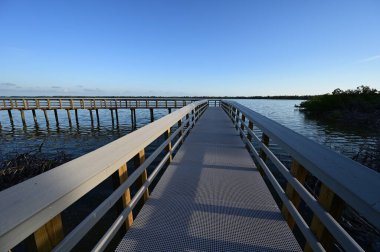 Everglades Ulusal Parkı, Florida 'daki West Lake' e giden tahta yol..