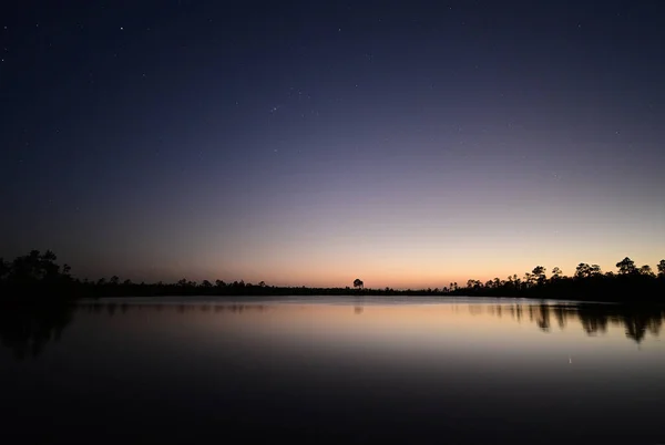 Étoiles au crépuscule sur Pine Glades Lake dans Everglades National Park, Floride. — Photo