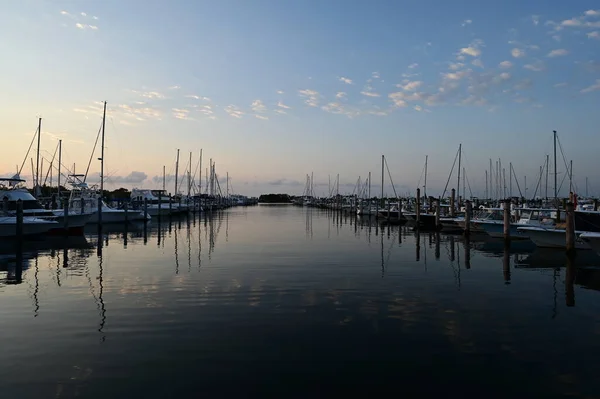 Suummer Paesaggio Nuvoloso Riflesso Acque Tranquille Dinner Key Marina Coconut — Foto Stock