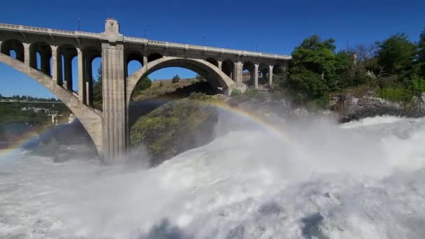 Flusso Torrenziale Sopra Lower Spokane Falls Nel Centro Spokane Dopo — Video Stock