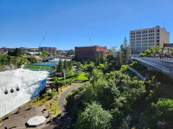 Lower Spokane Falls Huntington Park Centro Spokane Washington Soleada Mañana — Foto de Stock