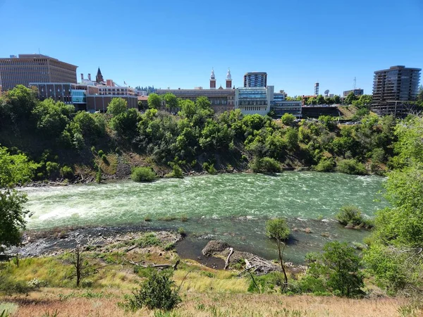 Río Spokane Que Fluye Través Del Centro Spokane Washington Mañana — Foto de Stock