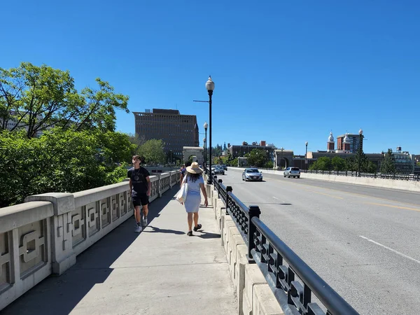 Monroe Street Bridge Sobre Río Spokane Centro Spokane Washington Mañana — Foto de Stock