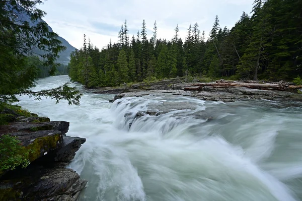 Altos Niveles Flujo Agua Torrencial Mcdonald Creek Parque Nacional Glaciar — Foto de Stock