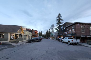 Bigfork, Montana - 6-21-2022 - Street scene in downtown area in late afternoon.