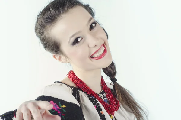 Beautiful girl in ukrainian cloth on white background — Stock Photo, Image