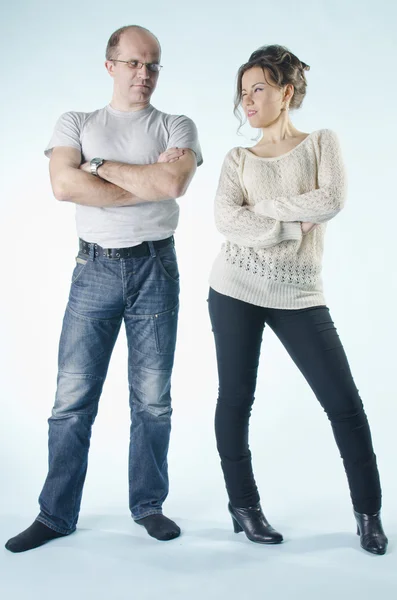 Portrait of man and girl standing in various poses — Stock Photo, Image