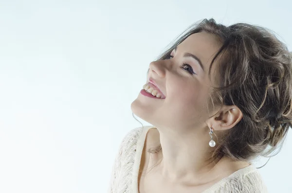 Portrait of young nice girl on white background — Stock Photo, Image